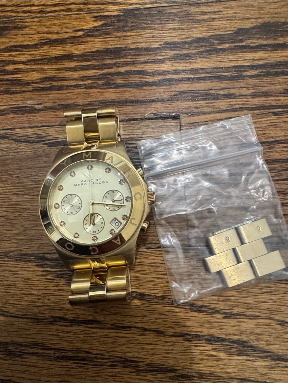 Marc by Marc Jacobs Gold Tone Chronograph Watch with Crystal Accents